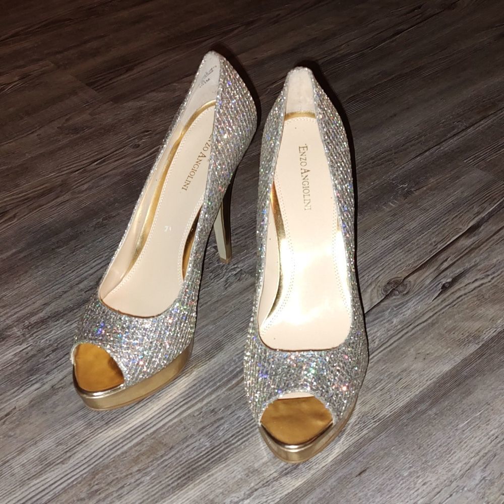 Enzo Angiolini Sully platform glitter peep toe heels Sz 10.5
